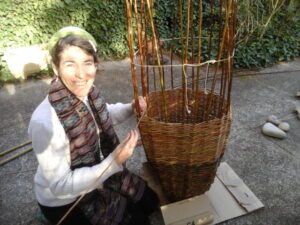Homemade fishing trap made of willow under construction - Nasse à poissons fait maison en vannerie en osier en cours de fabrication