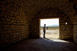 A member of KarmSolar team looking out at crops - Un membre de l'équipe de KarmSolar regardant des plantations agricoles