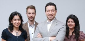 The four founders of KarmSolar - Les quatre fondateurs de KarmSolar: Ahmed Zahran, CEO ; Xavier Auclair, Chief Innovation and Technical Development Officier ; Randa Fahmy, Technical Development Officer ; Yumna Madi, Chief Business Development Officer