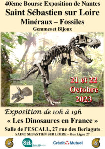 affiche expostion nantes mineraux fossibles dinosaures octobre 2023