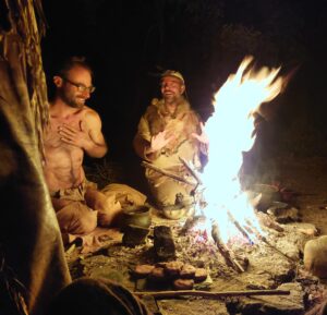 Around the fire in primitive gear