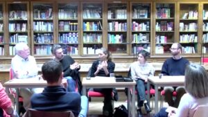 Discussion in mines de Paris with philosopher Cynthia Fleury about meaning at work - Jean-François Sautin, Cédric Dalmasso, Cynthia Fleury, Inès Malot, Xavier Auclair